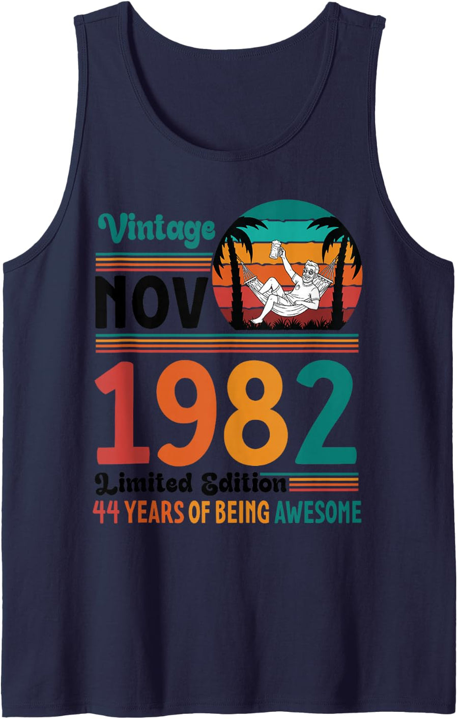 Vintage November 1982 Ltd Edition 44 Years of Being Awesome Sleeveless Tank Top - Navy Blue