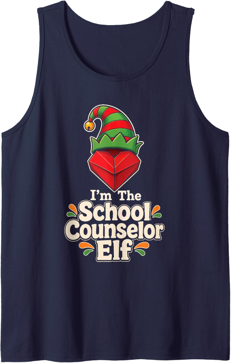 School Counselor Elf Christmas Elementary Guidance Sleeveless Tank Top - Navy Blue