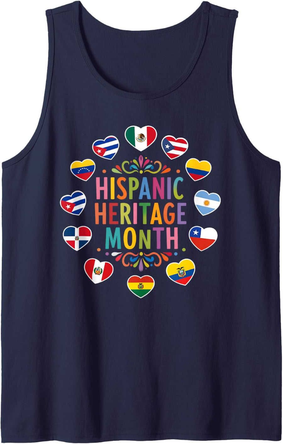 Hispanic Heritage Month Latin American Heart Flags Pride Sleeveless Tank Top - Navy Blue