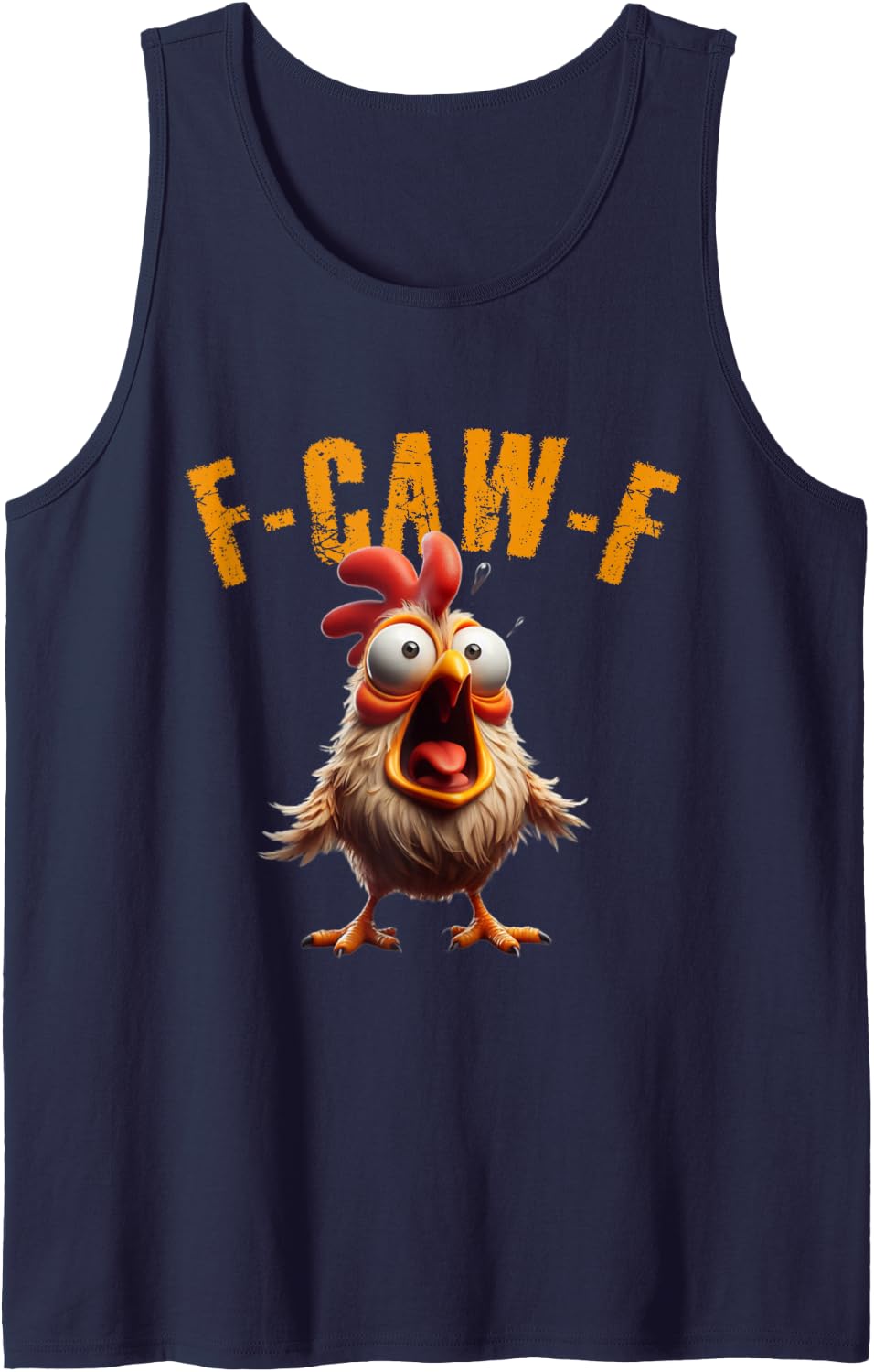 F-CAW-F Funny Chicken Scream Humor Tank Top - Navy Blue