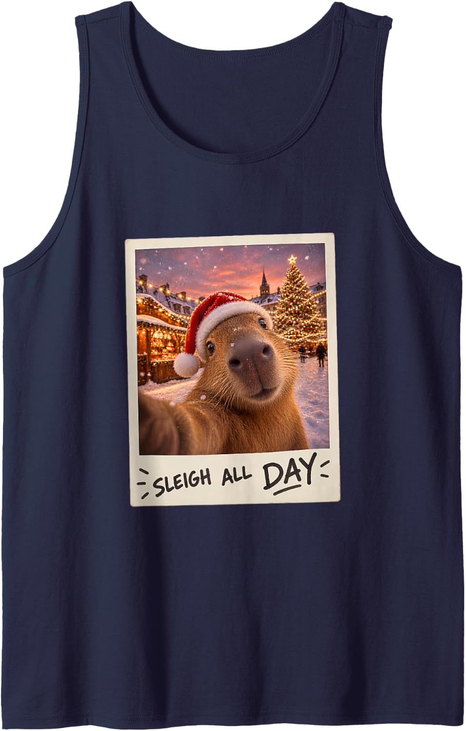 Sleigh All Day Capybara Christmas Funny Sleeveless Tank Top - Navy Blue