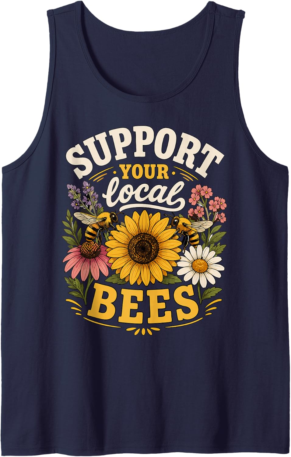 Support Local Bees Beekeeper Beekeeping Save Bees Sleeveless Tank Top - Navy Blue