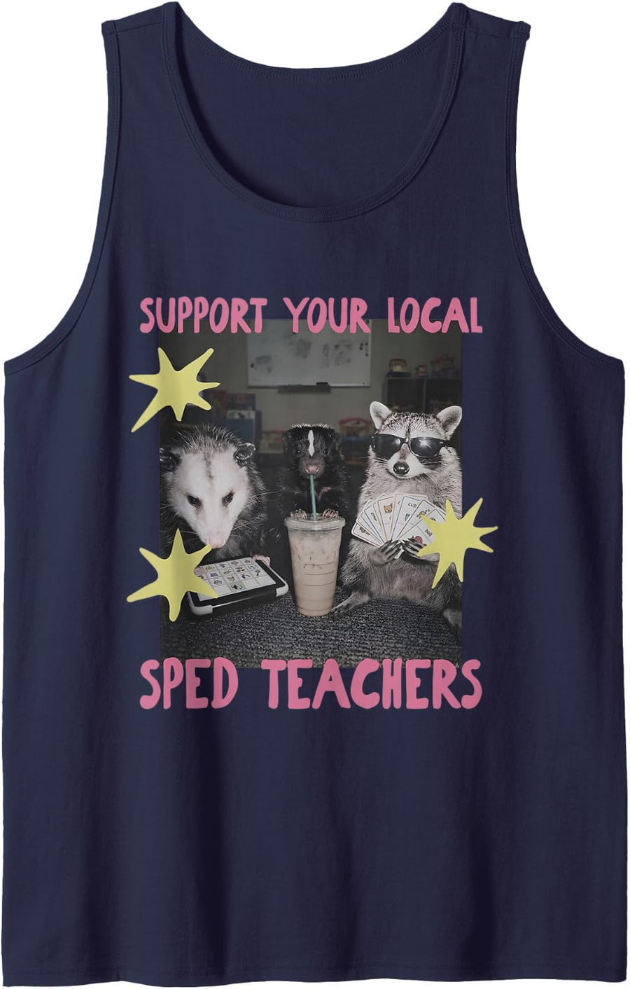 Funny Support Your Local Sped Teachers Raccoon Possum Skunk Sleeveless Tank Top - Navy Blue