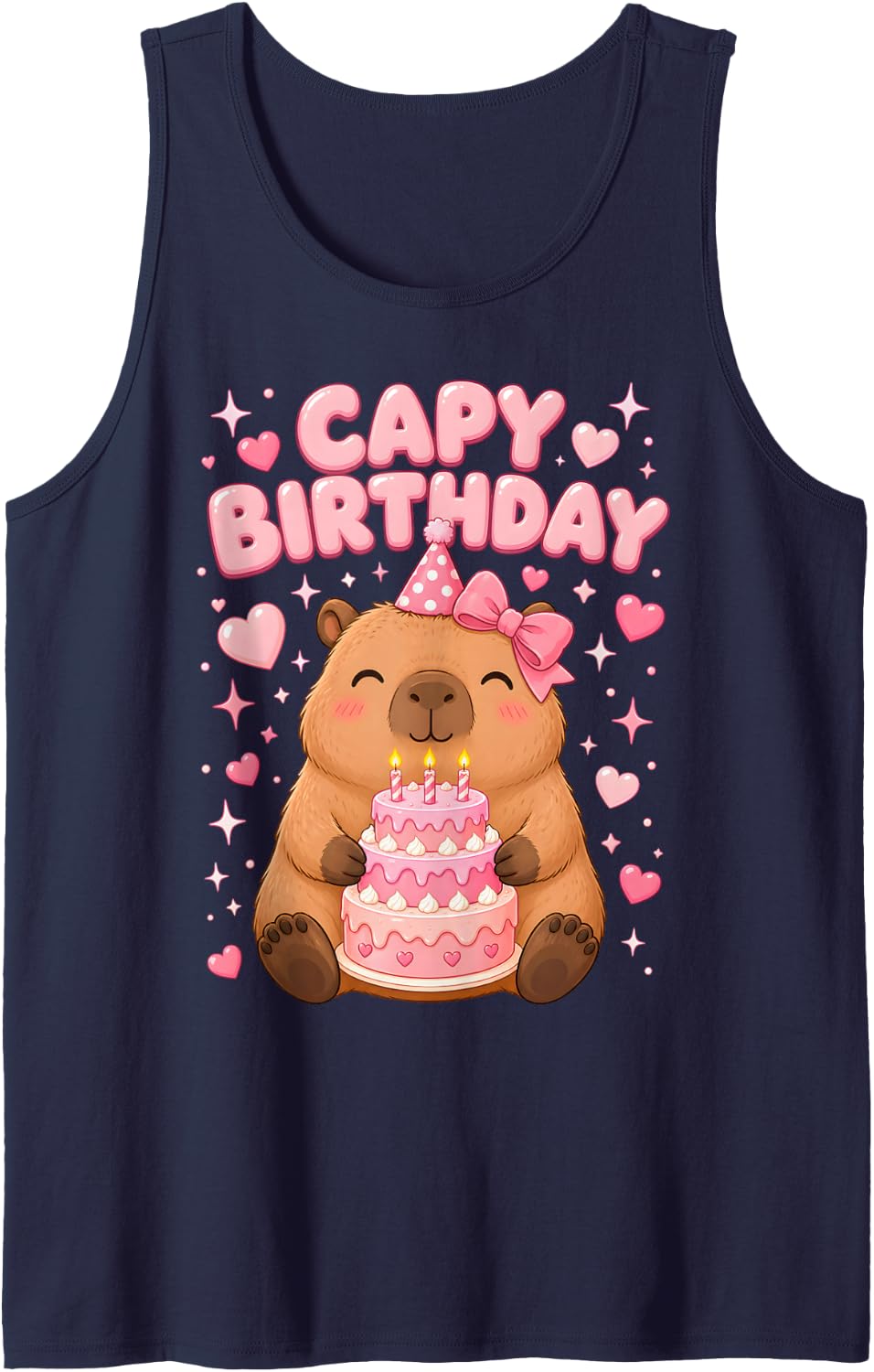 Capybara Birthday Girl Cute Capybara Cute Sleeveless Tank Top - Navy Blue