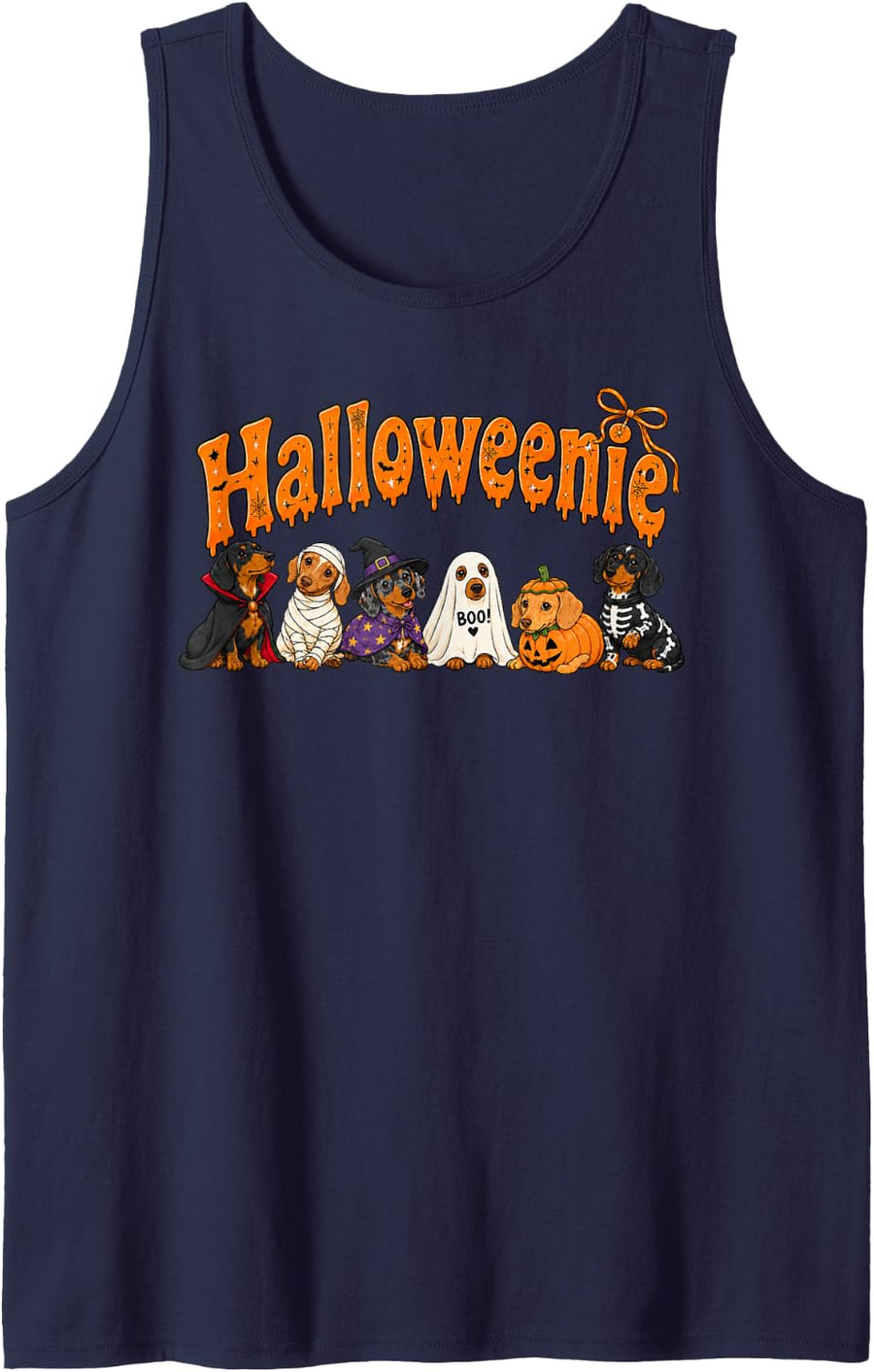 Halloween Dachshund Dog Lover Halloweenie Spooky Season Sleeveless Tank Top - Navy Blue