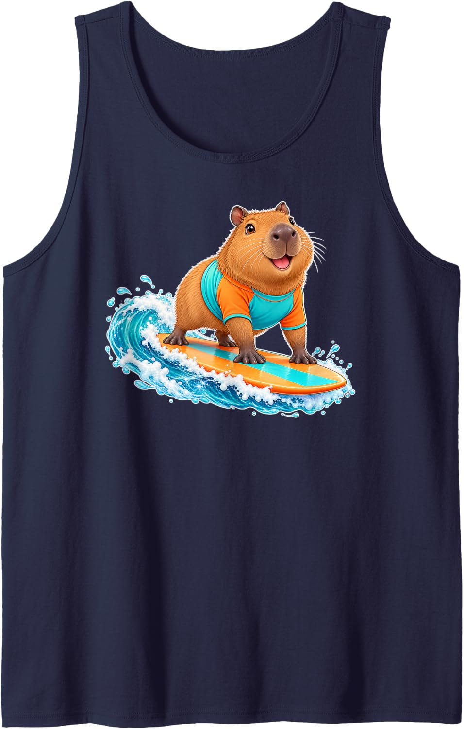 Cute Capybara Playing Surfing Animal Sports Gift Sleeveless Tank Top - Navy Blue