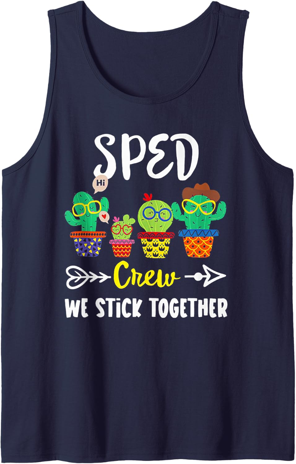 Sped Teacher Crew We Stick Together Funny Cactus Sleeveless Tank Top - Navy Blue