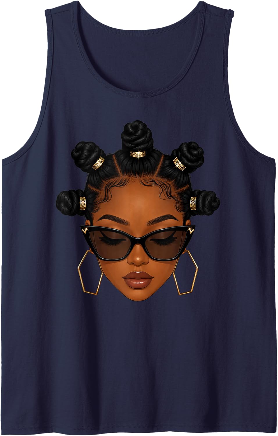 Afro Black Women Melanin Queen Black Pride African Culture Sleeveless Tank Top - Navy Blue