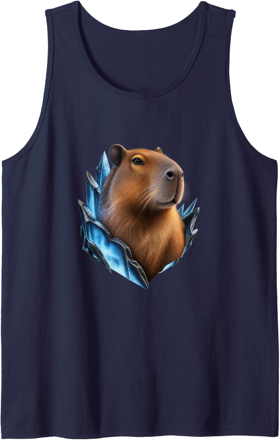 Capybara Framed by Azure Ridges Sleeveless Tank Top - Navy Blue