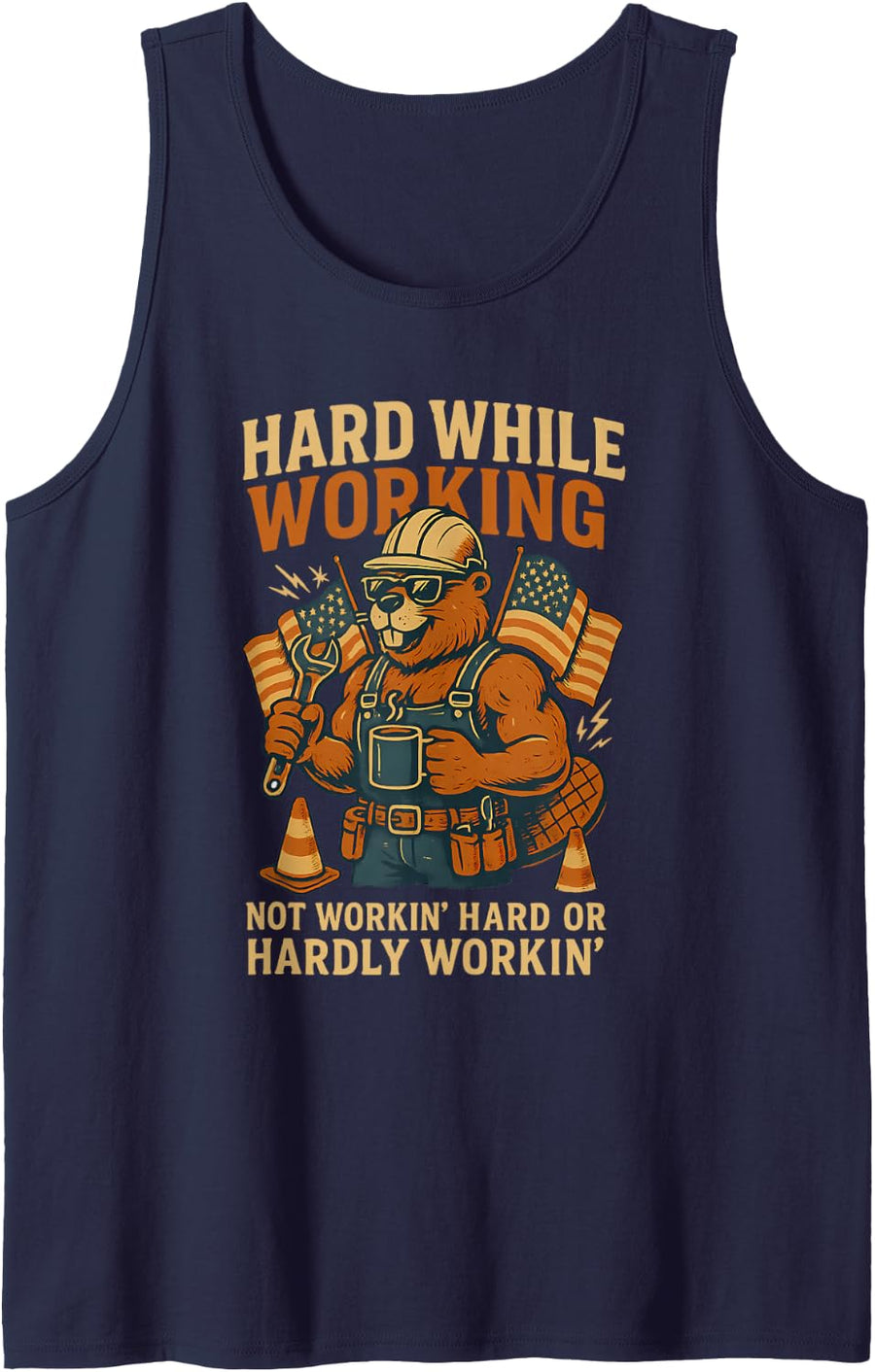 Funny Hard While Working, Working Hard Or Hardly Working Sleeveless Tank Top - Navy Blue
