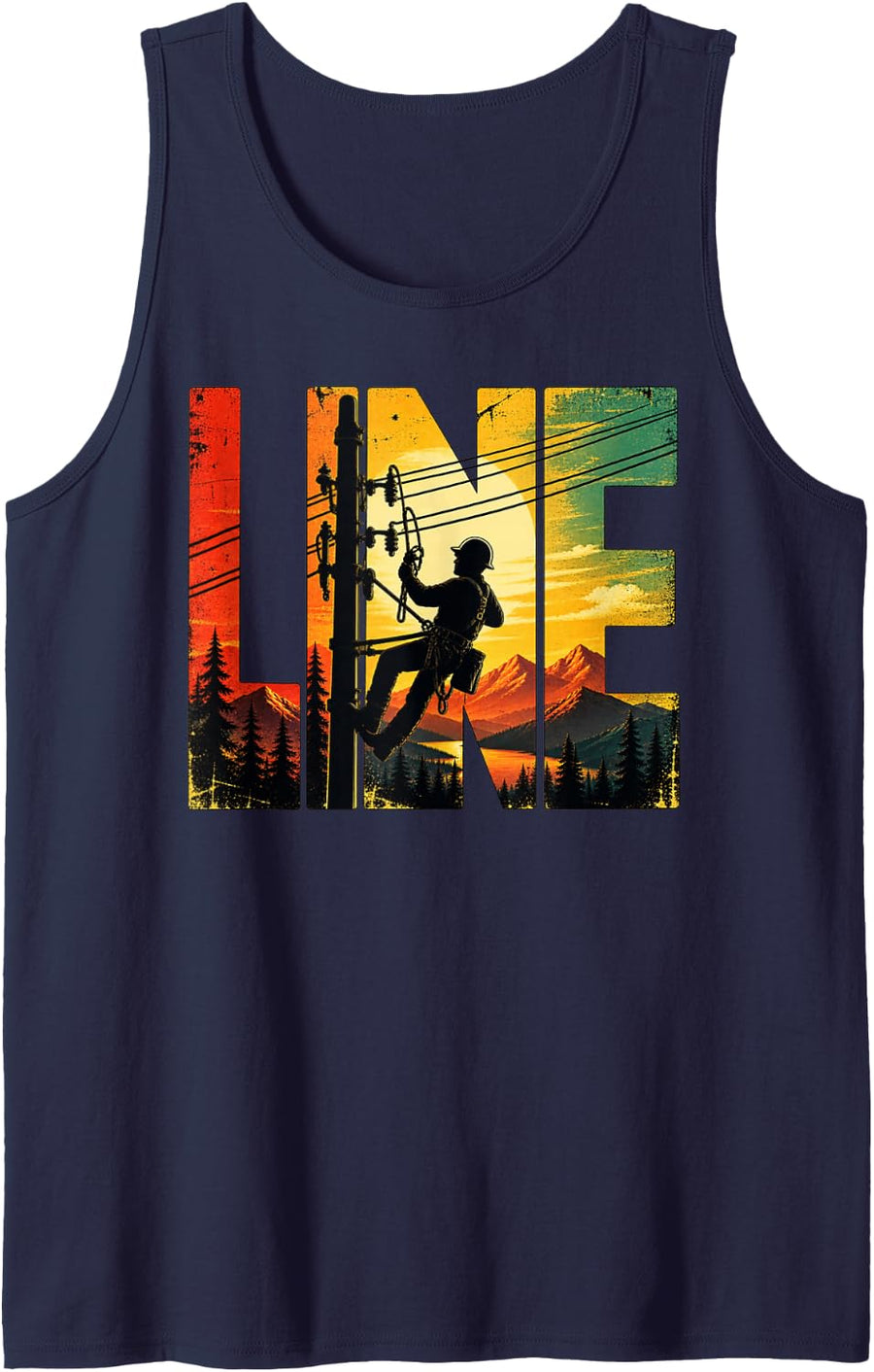Electric Cable Lineman Retro Electrician Sleeveless Tank Top - Navy Blue