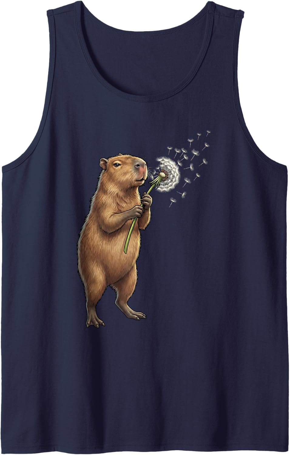 Capybara Dandelion Art Animal Wildflower Sleeveless Tank Top - Navy Blue