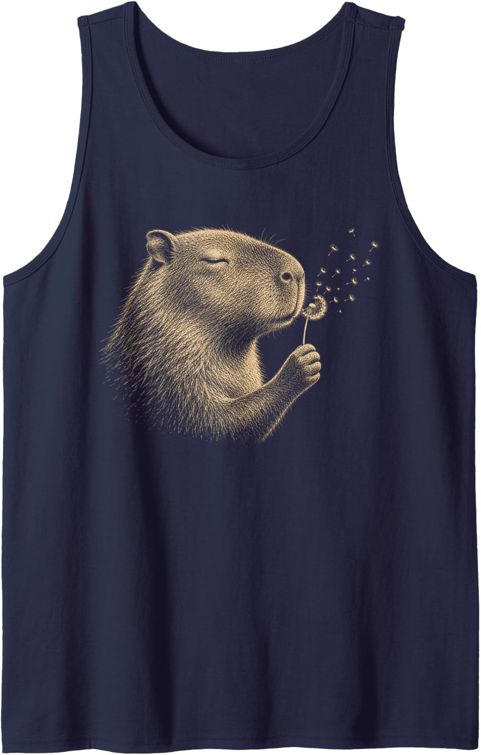 Capybara Blowing Wishes Dandelion Vintage Windflower Sleeveless Tank Top - Navy Blue