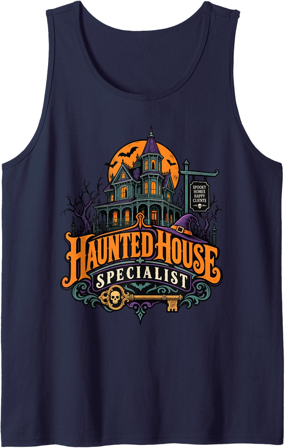 Haunted House Specialist Real Estate Halloween Lazy Costume Sleeveless Tank Top - Navy Blue