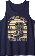 Always Stay Humble and Kind Cowboy Western Country Retro Tank Top - Navy Blue