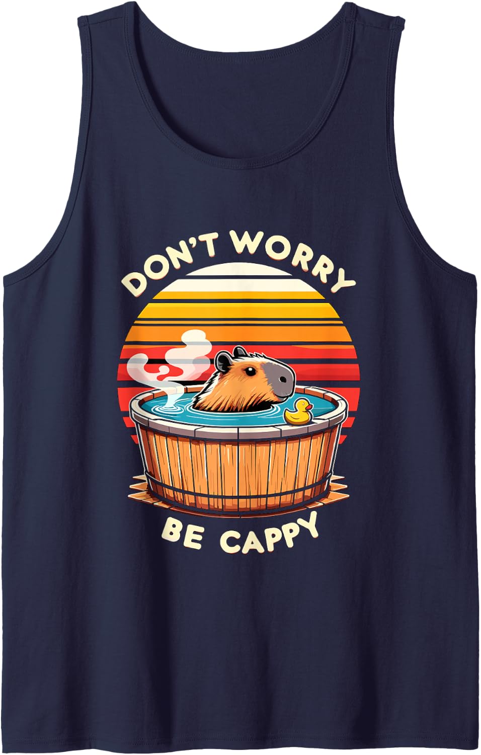 Capybara Don't Worry be Cappy Sleeveless Tank Top - Navy Blue