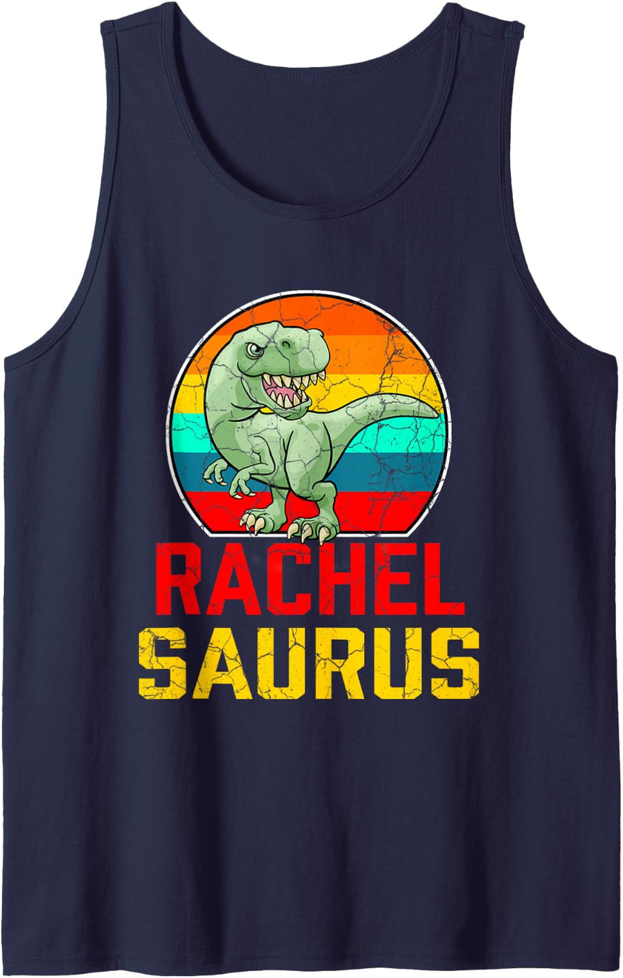 Rachel Saurus Family Reunion Last Name Team Funny Custom Sleeveless Tank Top - Navy Blue