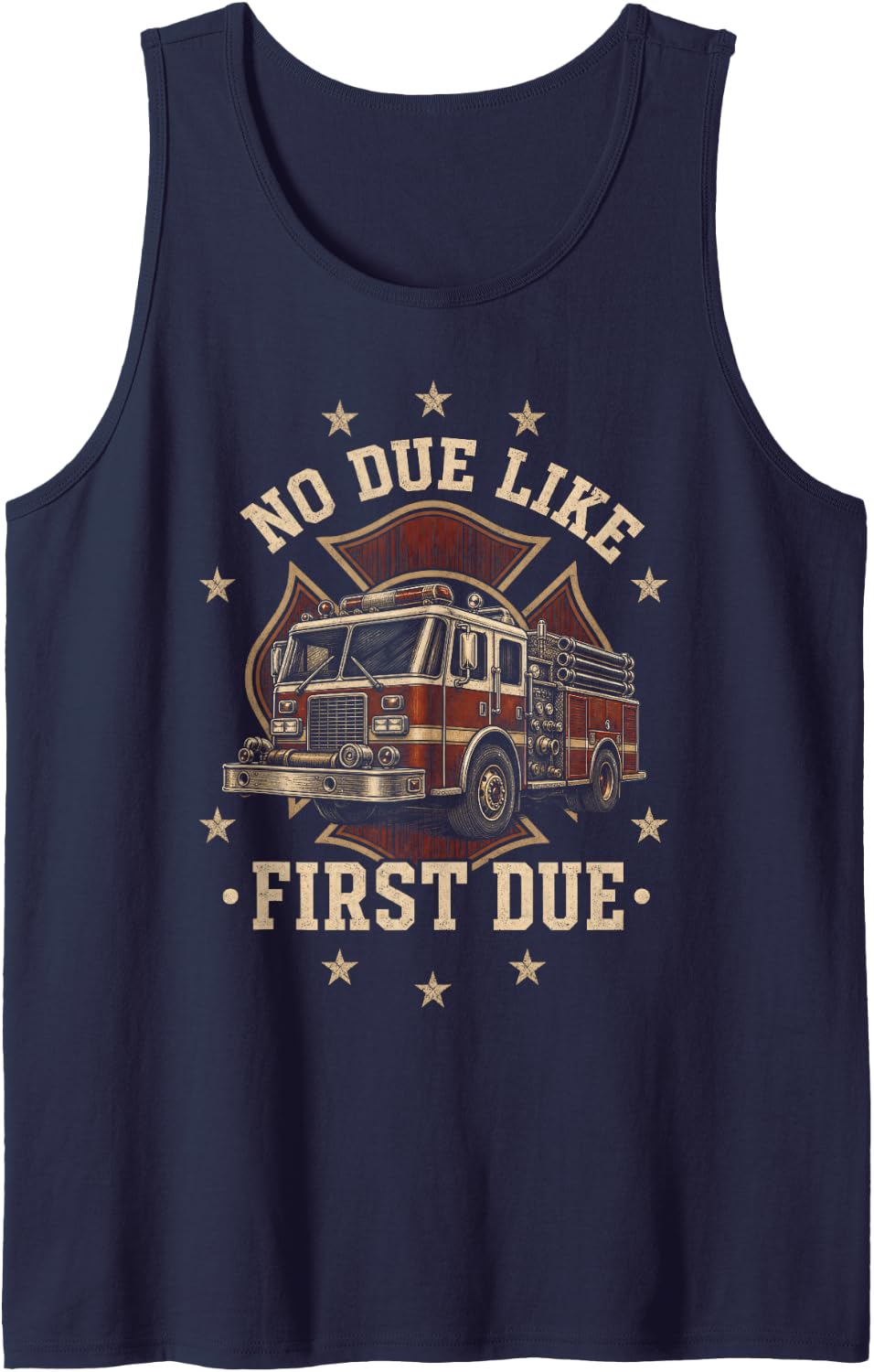 No Due Like First Due Firefighter Engine Sleeveless Tank Top - Navy Blue