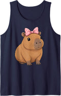 Capybara Bow Cute Graphic Sleeveless Tank Top - Navy Blue