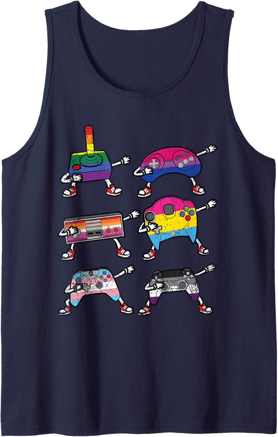 Gaymer Dabbing LGBT-Q Gay Pride Game Controller Gaming Gamer Sleeveless Tank Top - Navy Blue