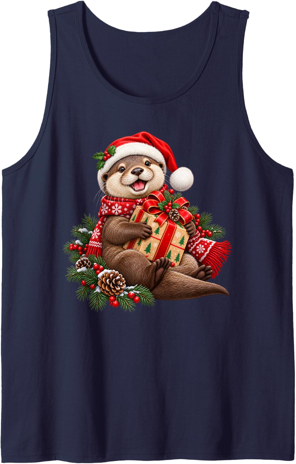 Otter Christmas Xmas Sleeveless Tank Top - Navy Blue