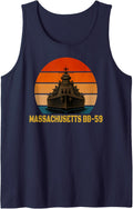 Sunset & Battleship USS Massachusetts BB-59 Veterans Sailor Tank Top - Navy Blue