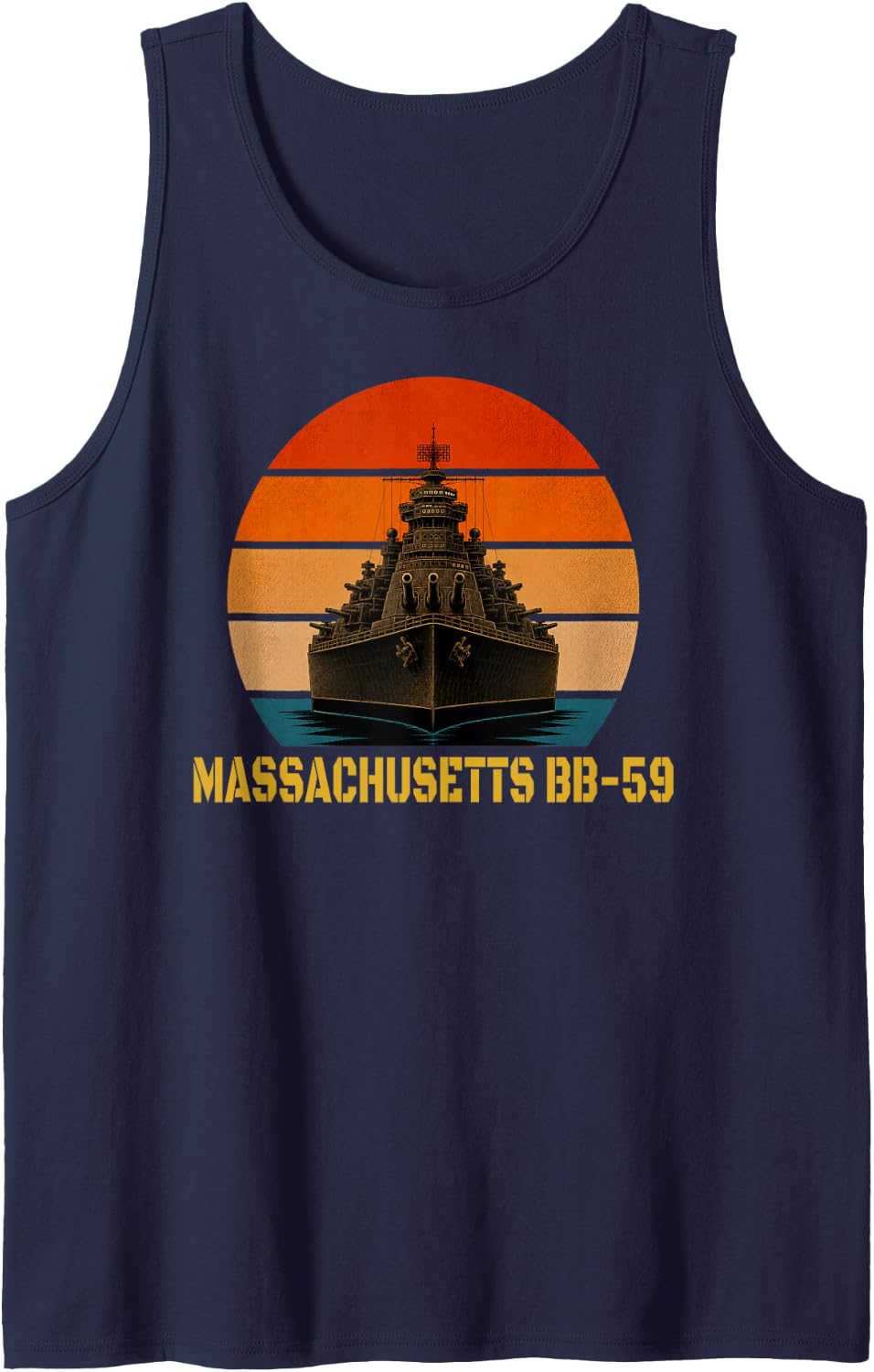 Sunset & Battleship USS Massachusetts BB-59 Veterans Sailor Tank Top - Navy Blue