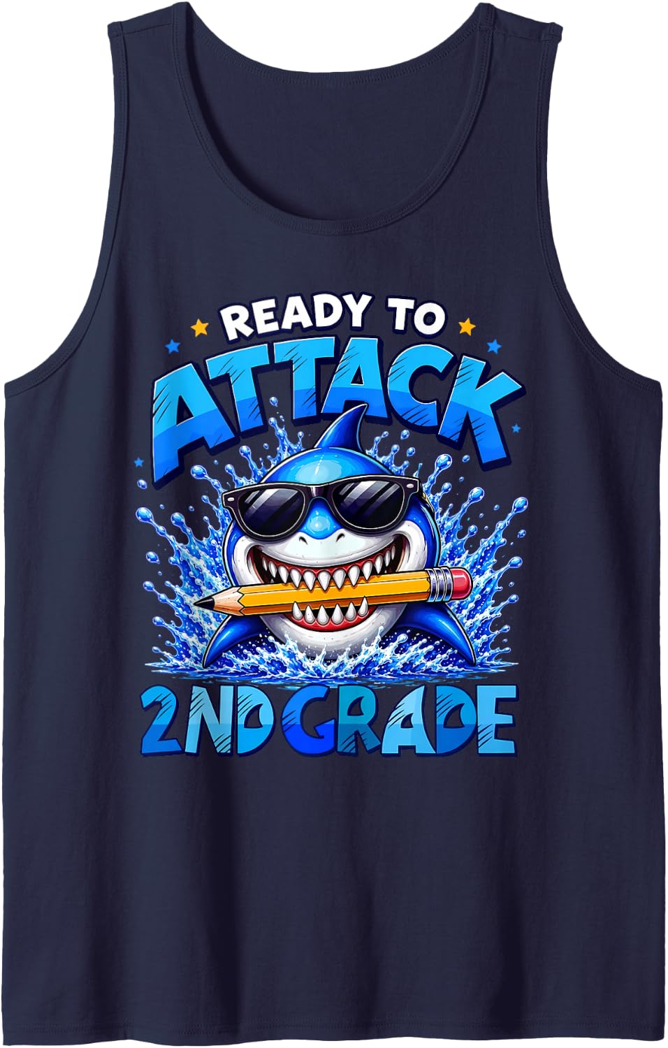 Ready to Attack 2nd Grade Shark First Day of School Boys Tank Top - Navy Blue