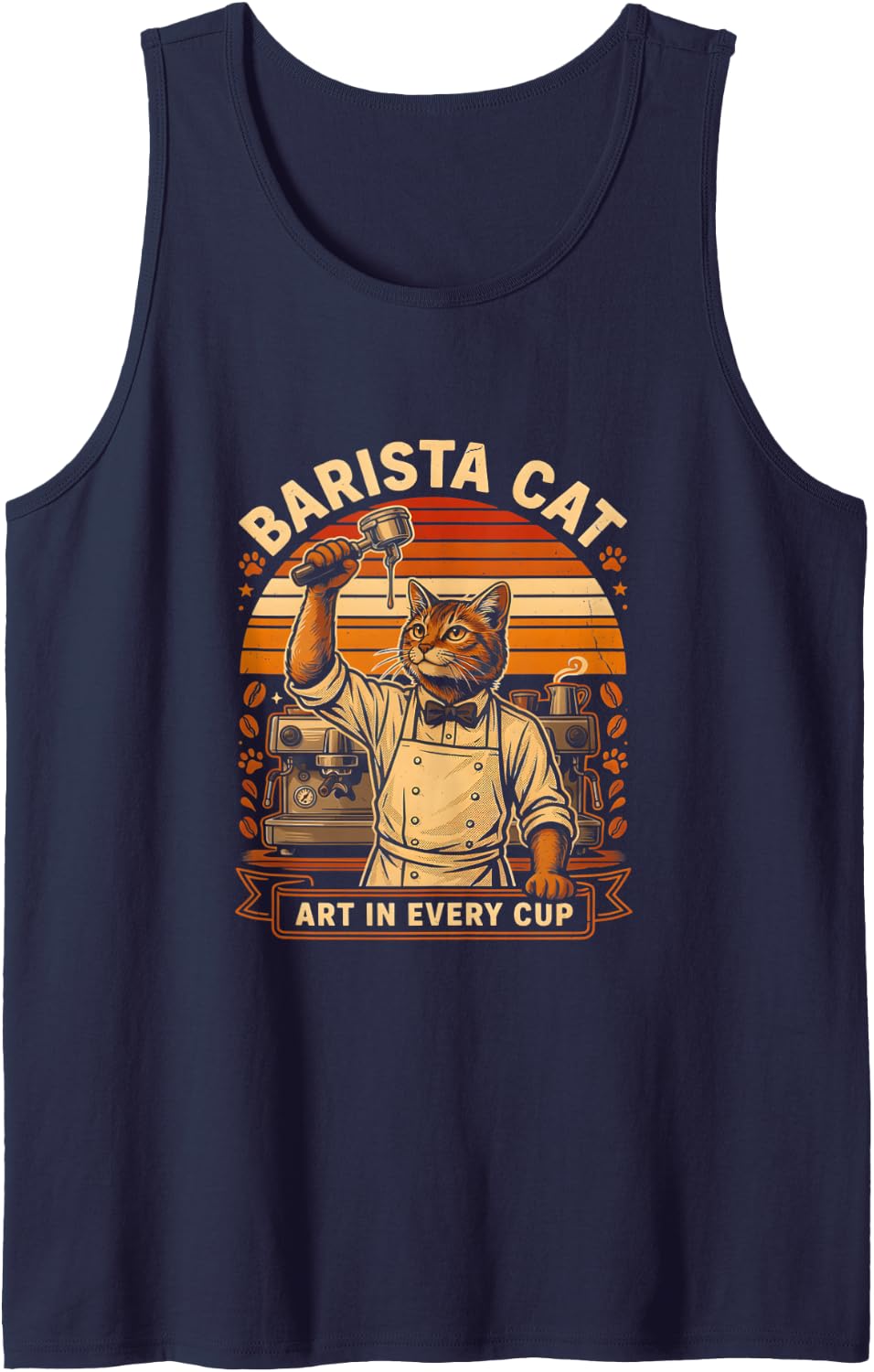 Barista Cat Coffee Lover Art in Every Cup Tank Top - Navy Blue