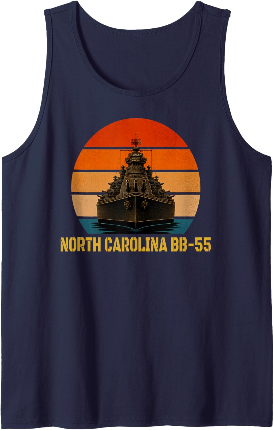 Sunset & Battleship USS North Carolina BB-55 Veterans Sailor Tank Top - Navy Blue