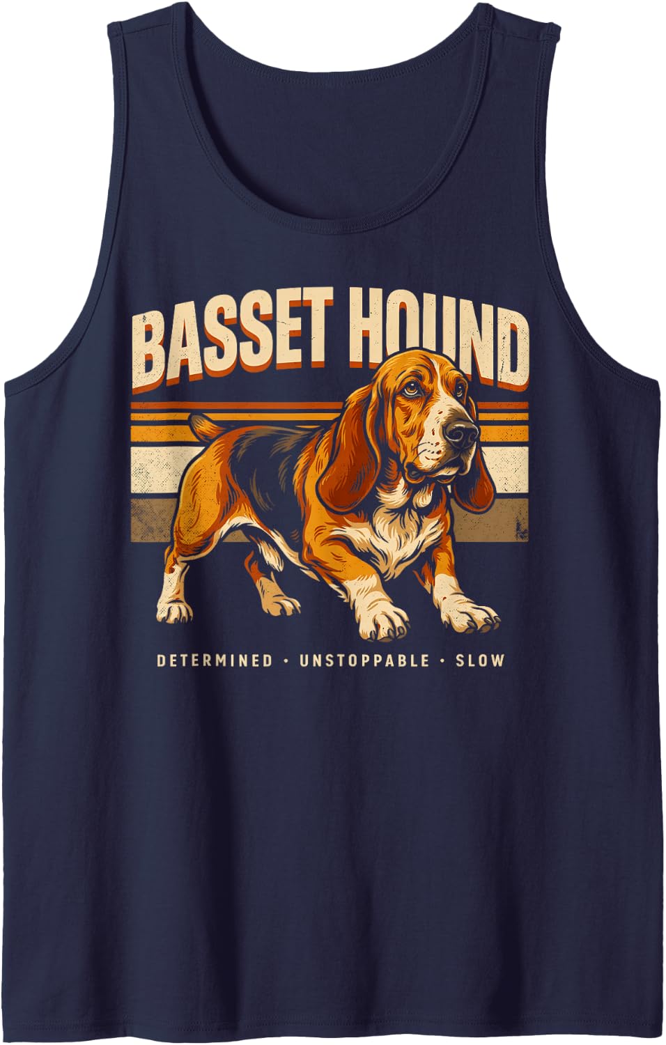 Determined Unstoppable Slow Basset Hound Sleeveless Tank Top - Navy Blue