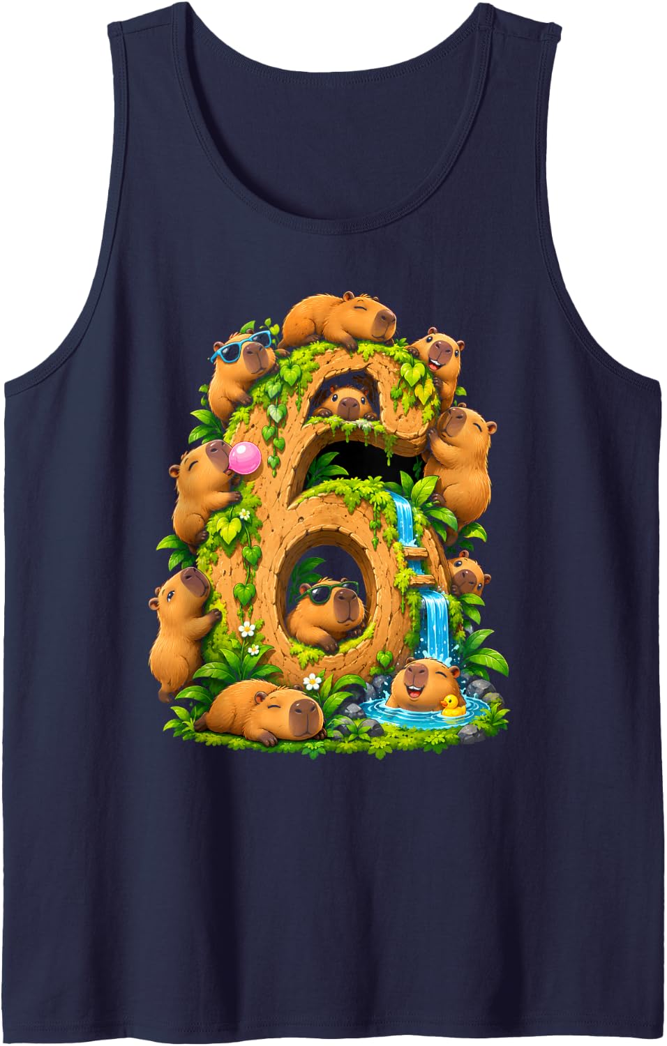Capybara 6th Birthday Cappy Birthday Funny Capybara Lover Sleeveless Tank Top - Navy Blue