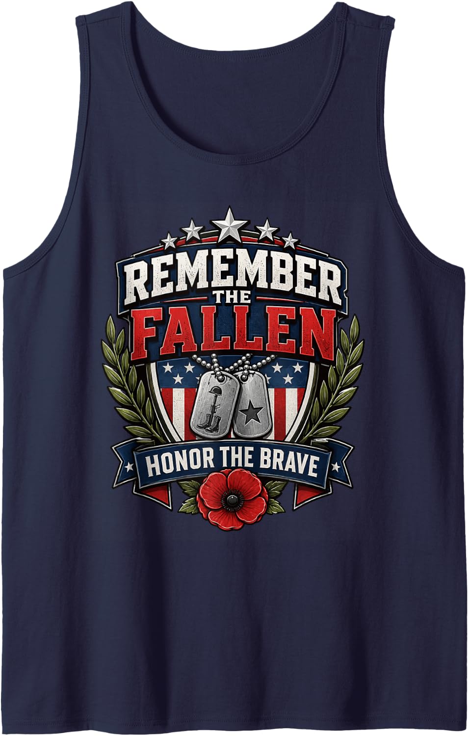 Memorial Day - Remember THE Fallen Honor THE Brave Sleeveless Tank Top - Navy Blue