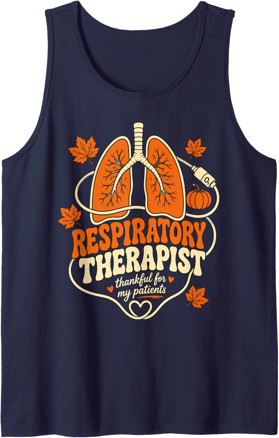 Respiratory Therapist Thankful for My Patients Thanksgiving Sleeveless Tank Top - Navy Blue