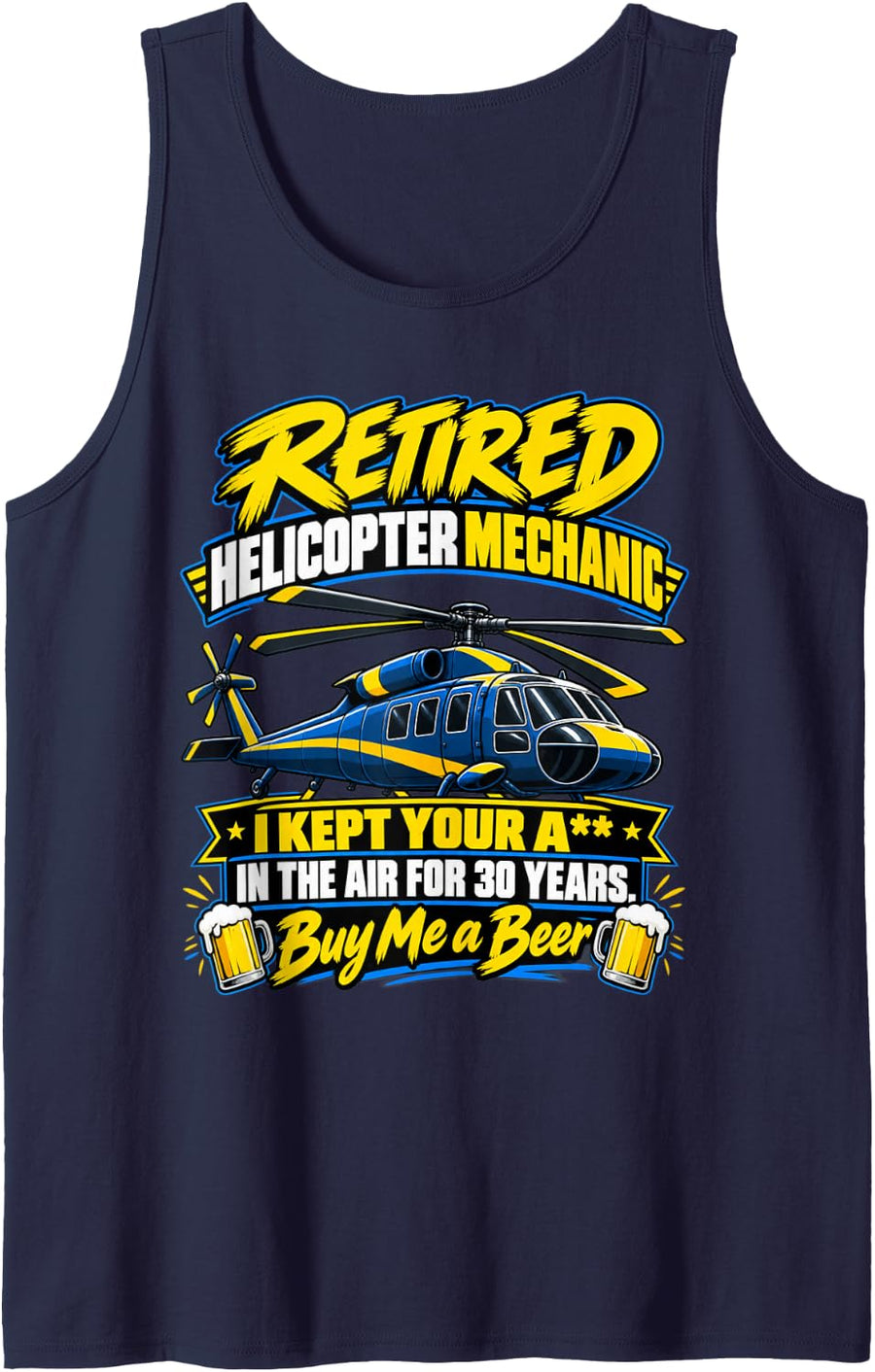 Retired Helicopter Mechanic Aircraft Mechanic Retirement Sleeveless Tank Top - Navy Blue