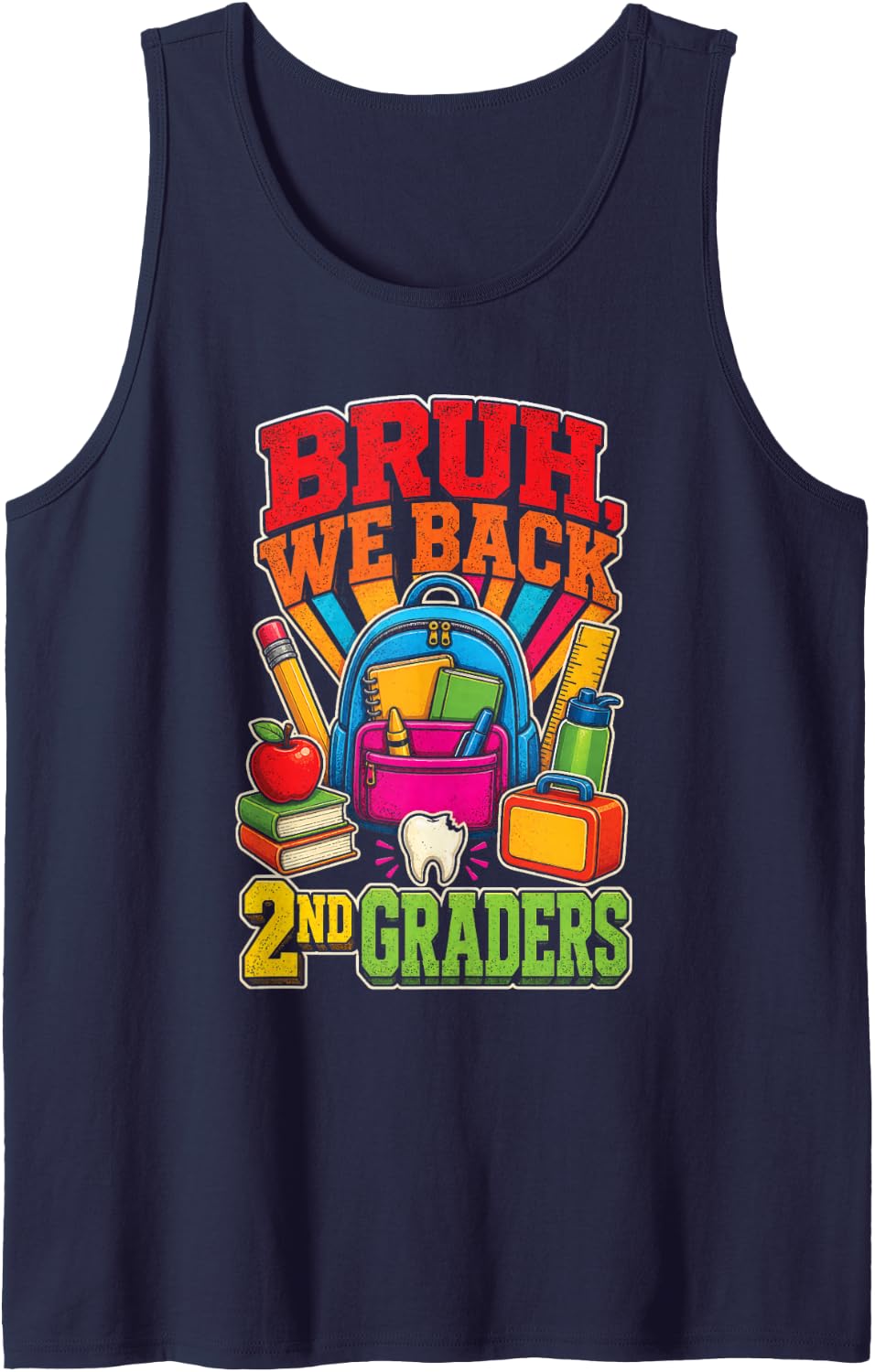 2nd Grade Bruh We Back Retro First Day Elementary Gift Sleeveless Tank Top - Navy Blue