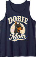 Retro Doberman Mom Doberman Lover Sleeveless Tank Top - Navy Blue