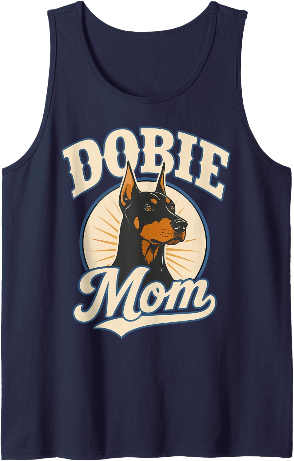 Retro Doberman Mom Doberman Lover Sleeveless Tank Top - Navy Blue