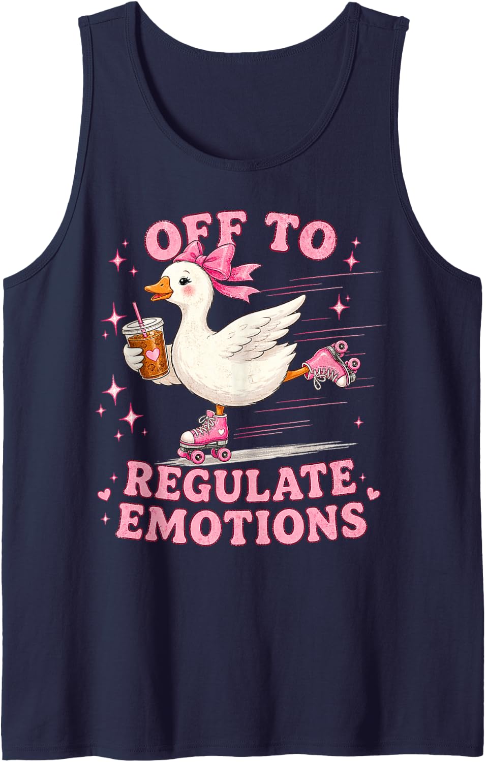 Emotional Regulation Goose Roller Skating Mental Humor Sleeveless Tank Top - Navy Blue