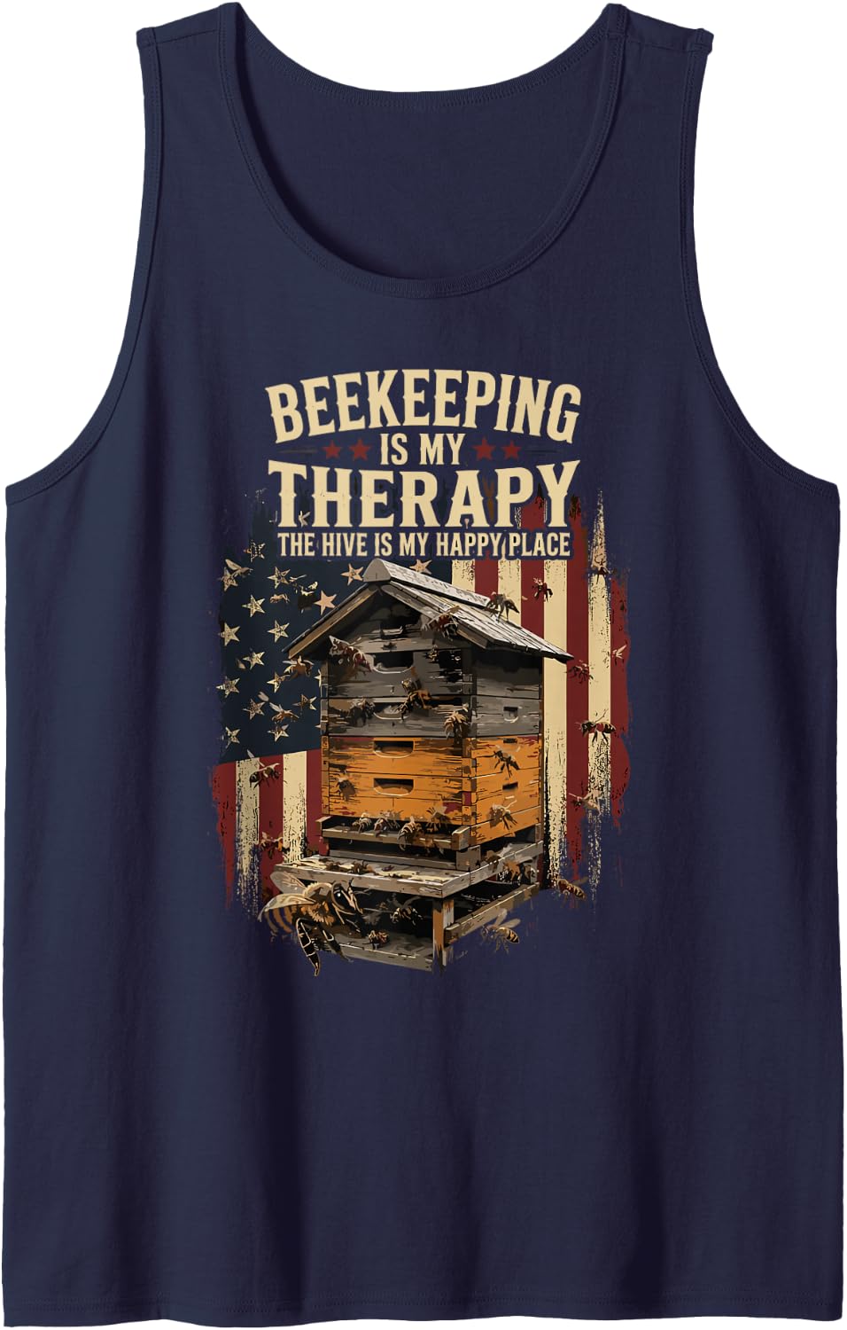 USA Beekeeping American Flag Bees Beekeeper Sleeveless Tank Top - Navy Blue