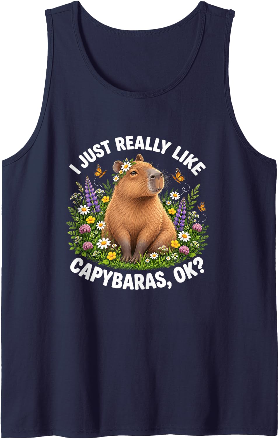 Funny Capybara Lover I Really Like Capybaras OK Sleeveless Tank Top - Navy Blue