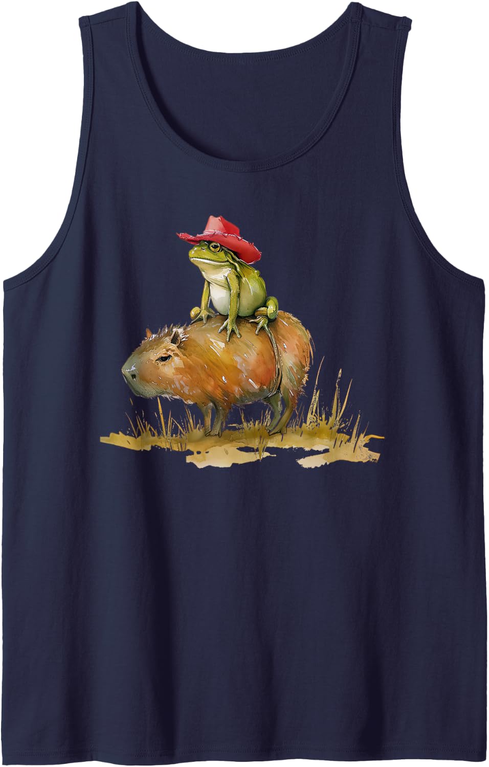 Cowboy Frog Riding Capybara Cute Animal Rodent Western Sleeveless Tank Top - Navy Blue