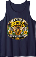 I Keep Bees What's Your Excuse Funny Beekeeper Sleeveless Tank Top - Navy Blue
