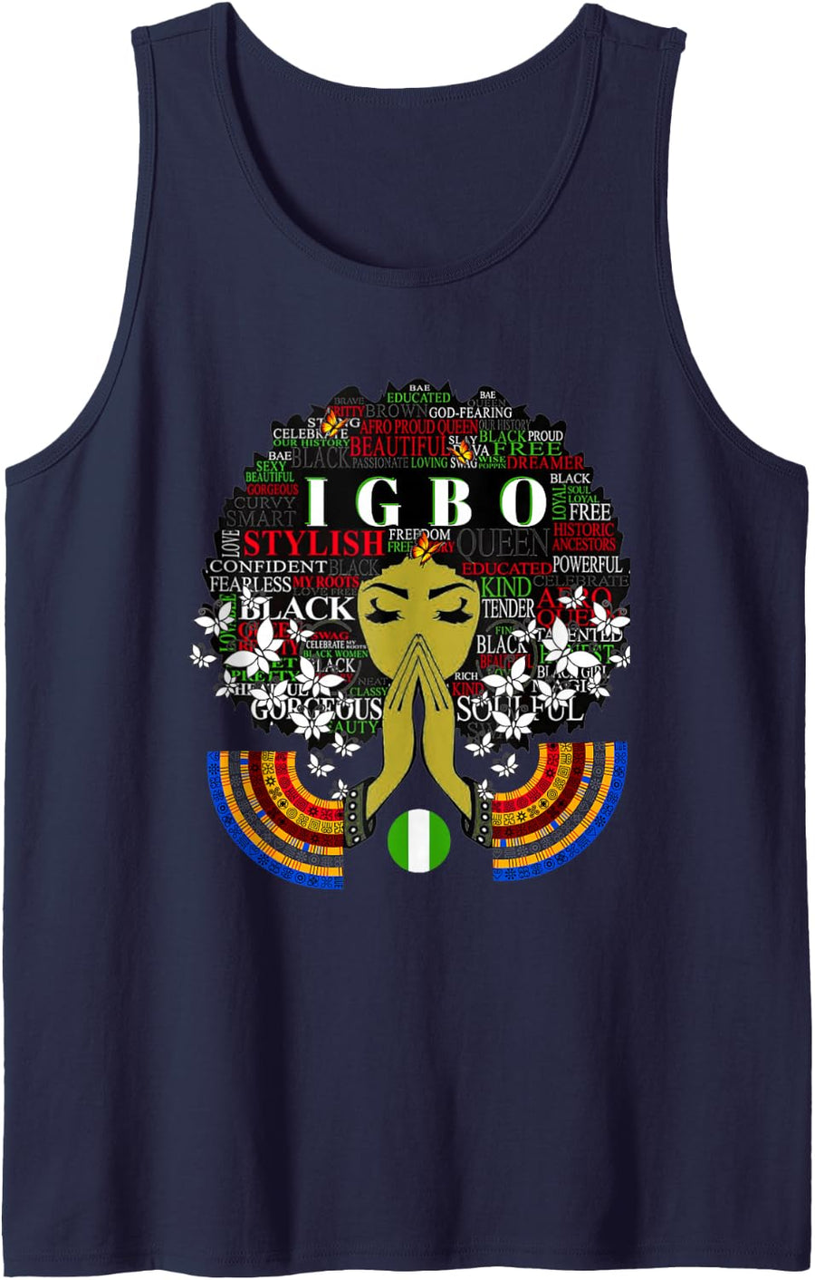Classy Womens African Head Wrap Black Pride - Igbo Nigeria Sleeveless Tank Top - Navy Blue
