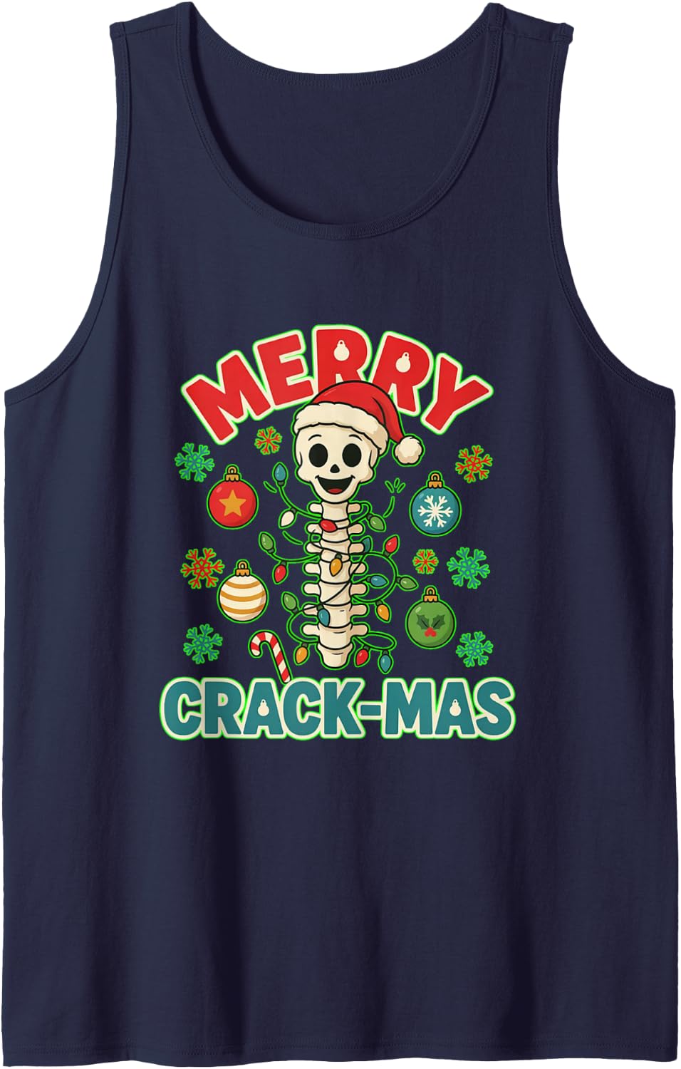 Merry Crack-Mas Funny Chiropractor Christmas Spine Tank Top - Navy Blue
