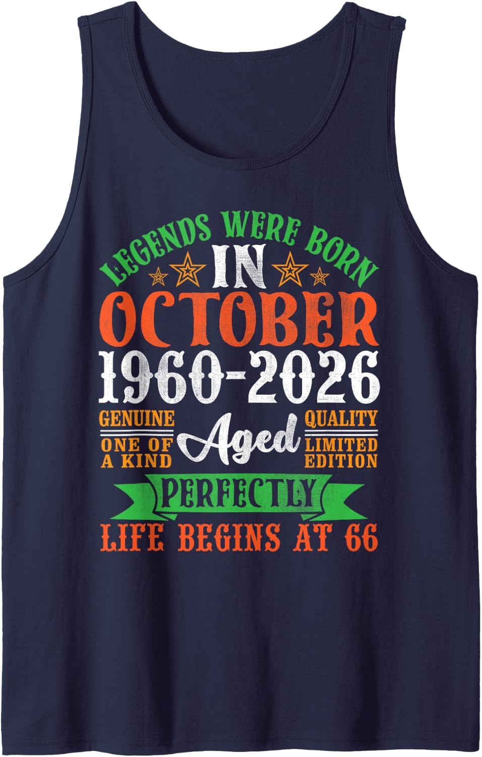 Legends were Born October 1961 2026 Life Begins 65 Years Old Sleeveless Tank Top - Navy Blue