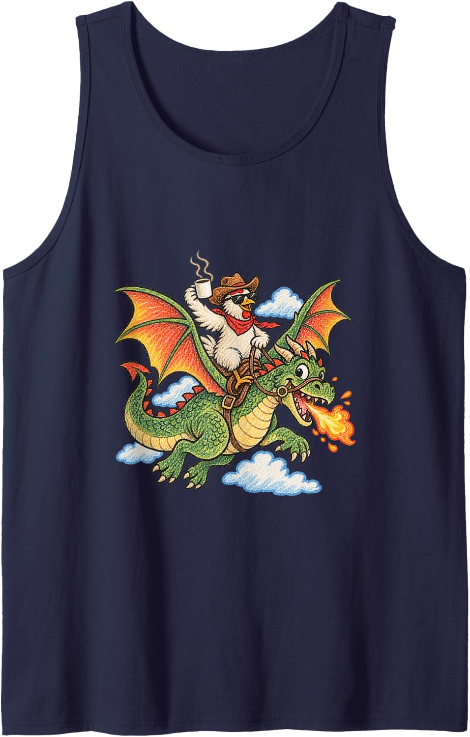 Chicken Riding Dragon Funny Animal Meme Sleeveless Tank Top - Navy Blue