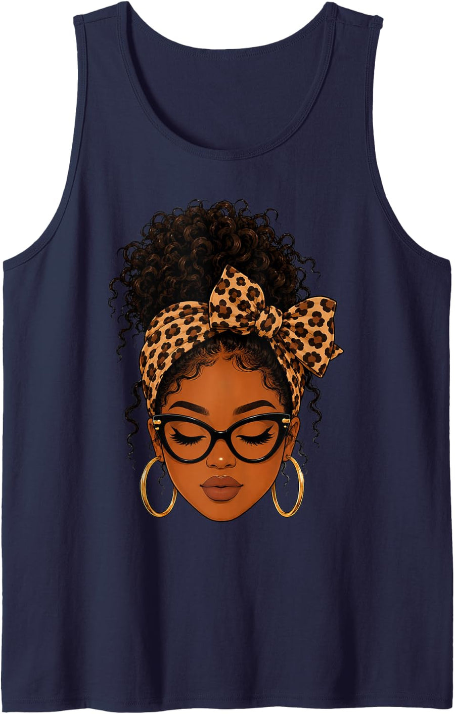 Afro Black Women Leopard Headband Black Pride African Roots Sleeveless Tank Top - Navy Blue