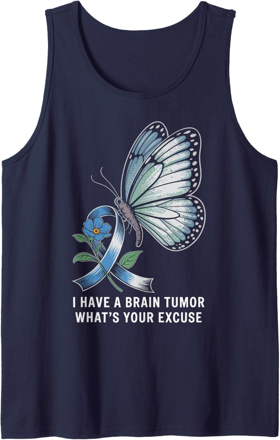 Gray Ribbon Brain Tumor Awareness For Men Women Tank Top - Navy Blue