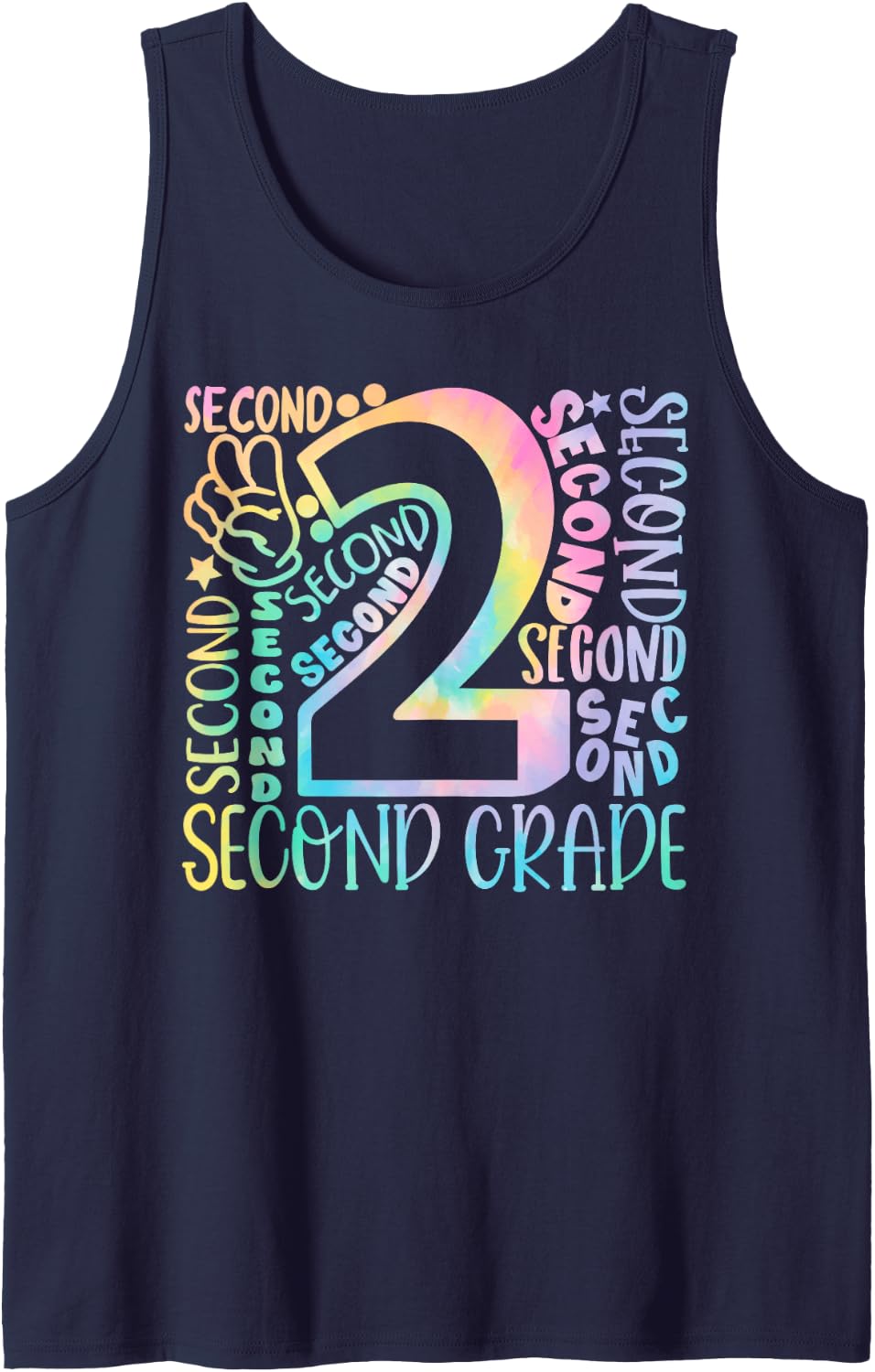 2nd Grade Typography Team Tie Dye Back to School Teacher Kid Sleeveless Tank Top - Navy Blue